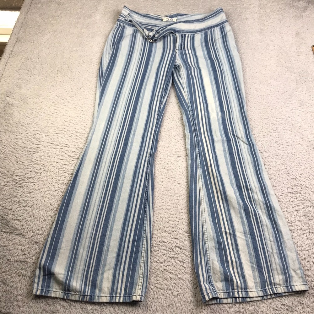We The Free People Jeans Womens 29 (32x30) Journey Flare Indigo Striped Belted